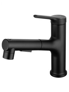 Смеситель для раковины Wonzon & Woghand WW-A40862-MB с выдвижным изливом чёрный матовый